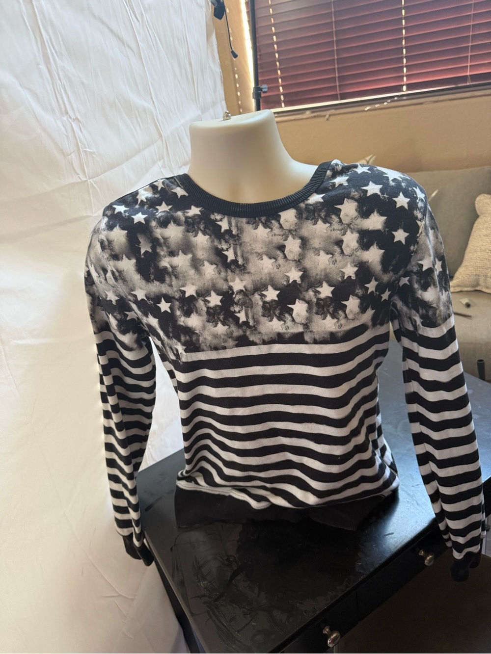 Black & White Star Stripe Long-Sleeve Top Balmain